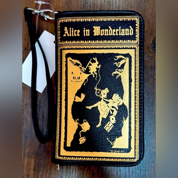 Alice in Wonderland (gold foil) Book Wallet/in Vegan Leather NWT​ - Picture 1 of 5
